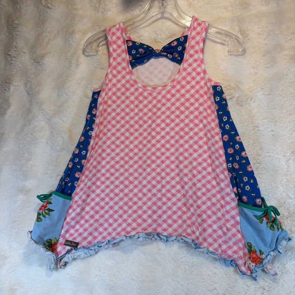 Matilda Jane Girls Pink Gingham Blue Floral Patchwork Dress Size 12 - Picture 2 of 5